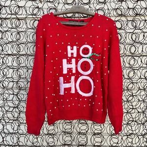 Vintage trimmings ho ho ho snowman ugly Christmas holiday sweater red